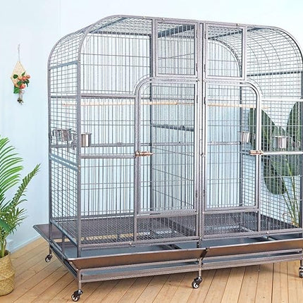 Double Cage with Center Divider for Bird Parrot Aviary W64xD32xH73