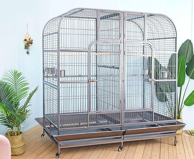 Double Cage with Center Divider for Bird Parrot Aviary W64xD32xH73