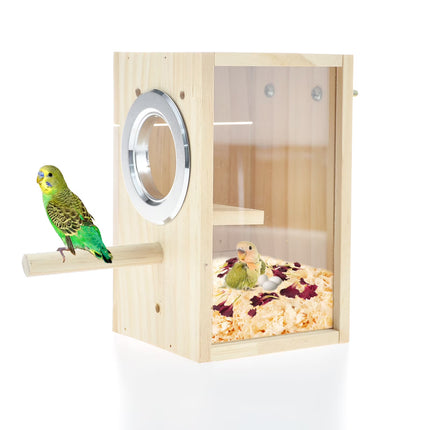 Vehomy Bird Wooden Acrylic Transparent Breeding Box for Finch Lovebirds Budgie Parakeet