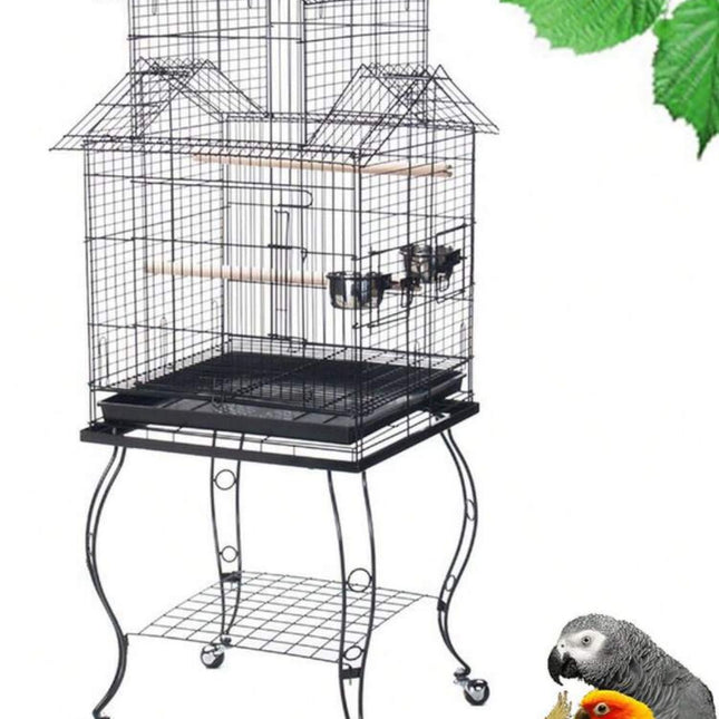 Bird Cage With Rolling Stand Balck