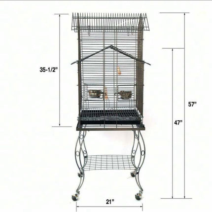 Bird Cage With Rolling Stand Balck