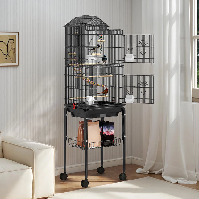 Large Metal Bird cage with Rolling Stand 62"