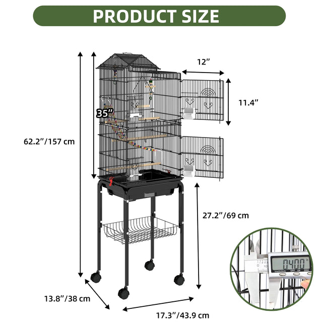 Large Metal Bird cage with Rolling Stand 62"