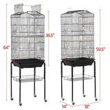 Open Top Metal Bird Cage w/ Double Doors & Rolling Stand