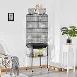 Open Top Metal Bird Cage w/ Double Doors & Rolling Stand