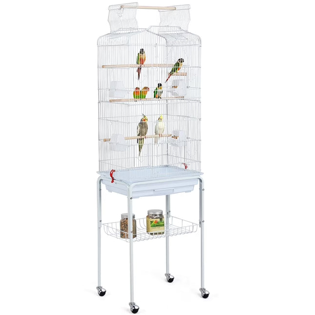 Open Top Metal Bird Cage w/ Double Doors & Rolling Stand