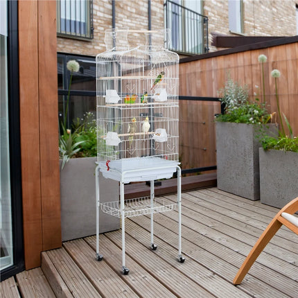 Open Top Metal Bird Cage w/ Double Doors & Rolling Stand