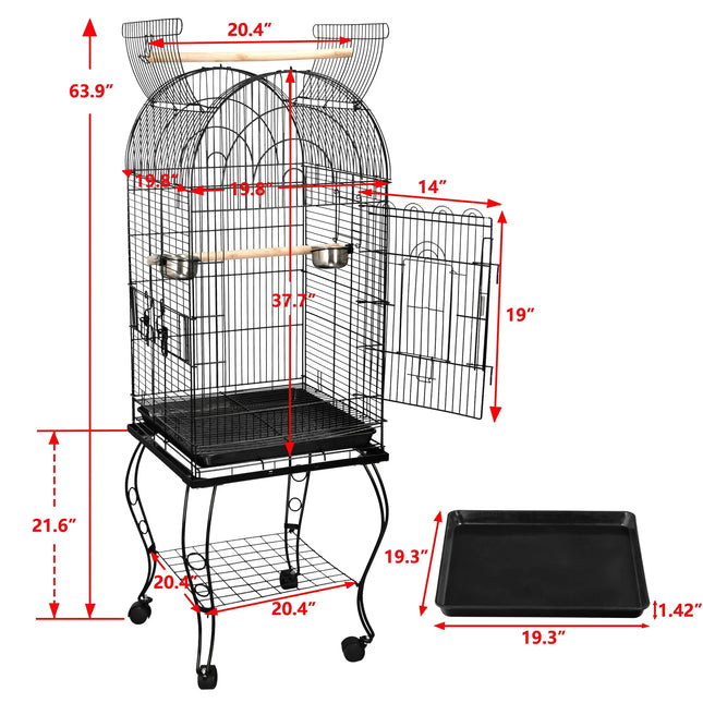 Open Top Bird Cage With Rolling Stand Black