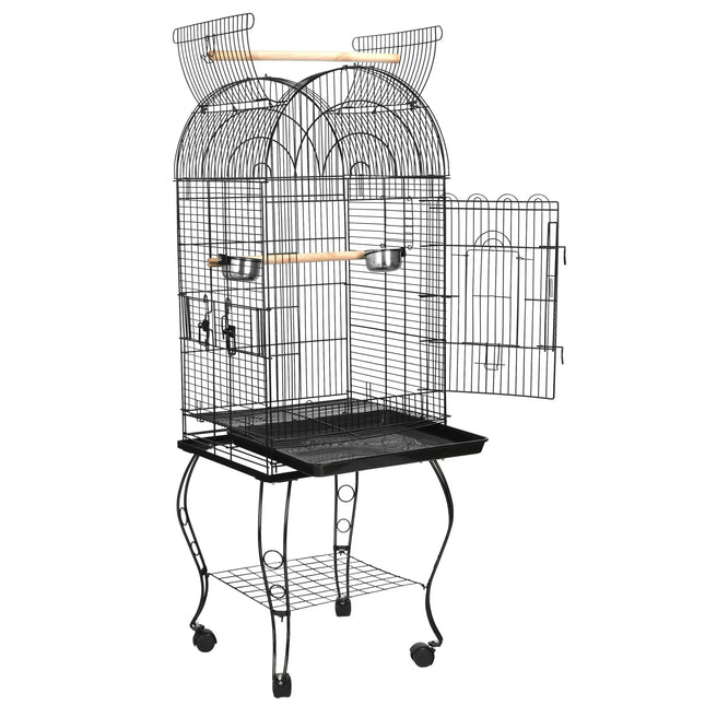 Open Top Bird Cage With Rolling Stand Black